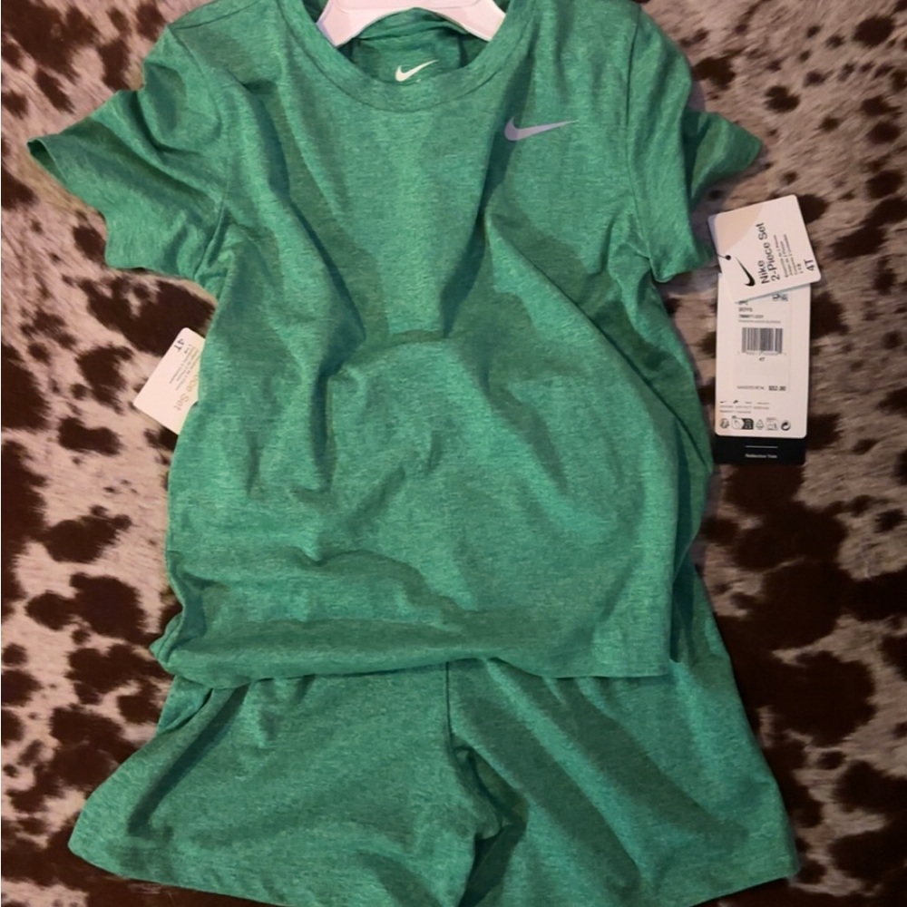Nike Green Heather Athletic Tee and Shorts